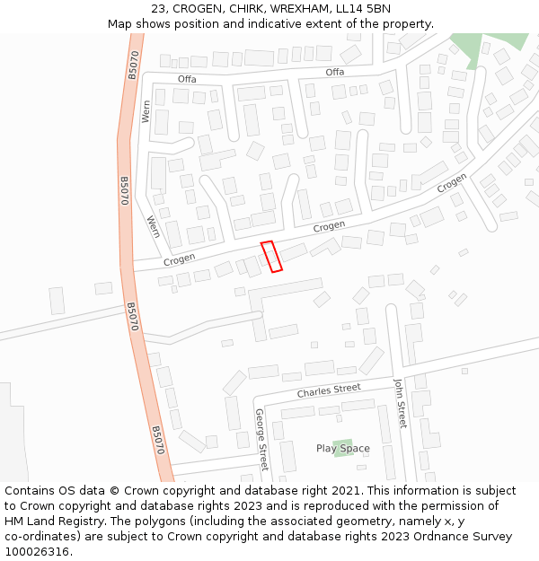 23, CROGEN, CHIRK, WREXHAM, LL14 5BN: Location map and indicative extent of plot