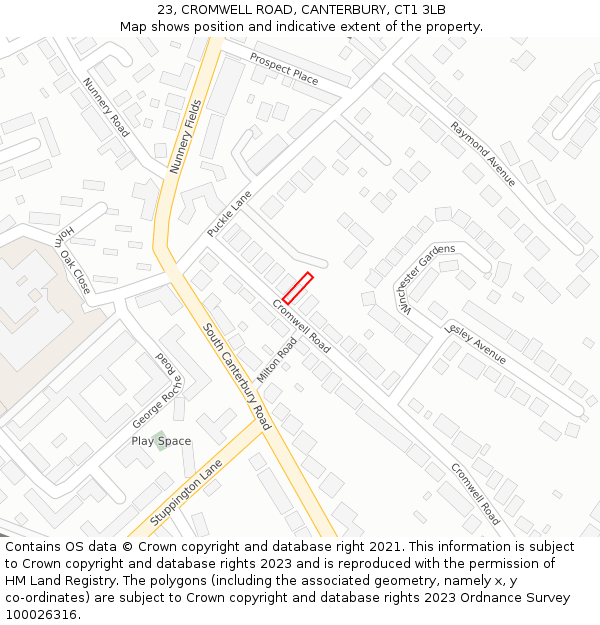 23, CROMWELL ROAD, CANTERBURY, CT1 3LB: Location map and indicative extent of plot