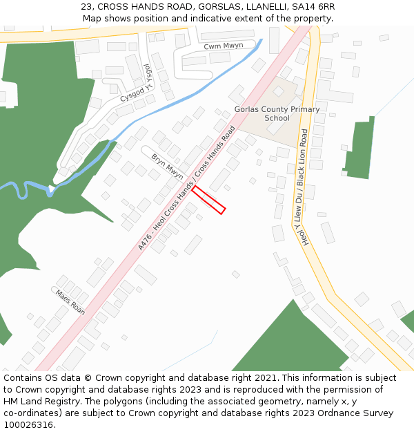 23, CROSS HANDS ROAD, GORSLAS, LLANELLI, SA14 6RR: Location map and indicative extent of plot