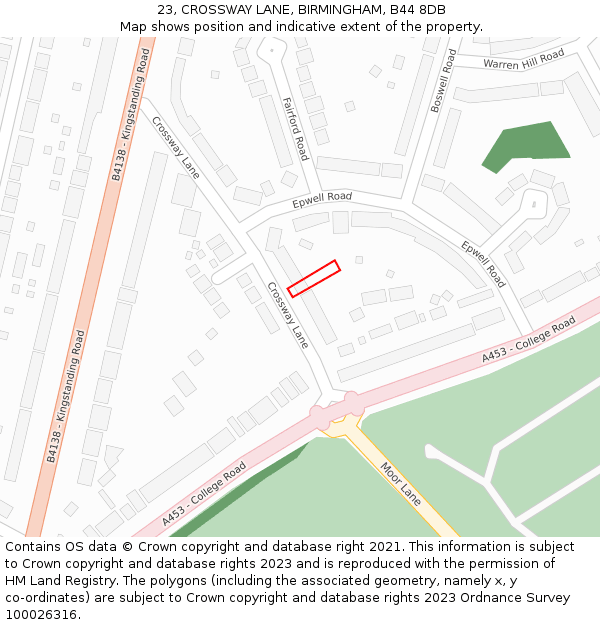 23, CROSSWAY LANE, BIRMINGHAM, B44 8DB: Location map and indicative extent of plot