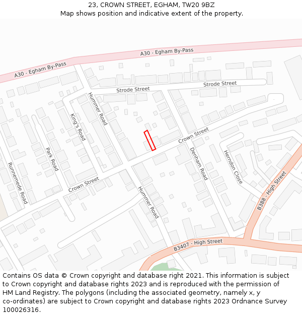 23, CROWN STREET, EGHAM, TW20 9BZ: Location map and indicative extent of plot