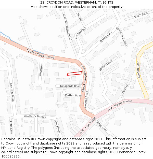 23, CROYDON ROAD, WESTERHAM, TN16 1TS: Location map and indicative extent of plot