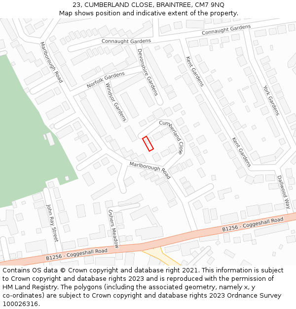 23, CUMBERLAND CLOSE, BRAINTREE, CM7 9NQ: Location map and indicative extent of plot