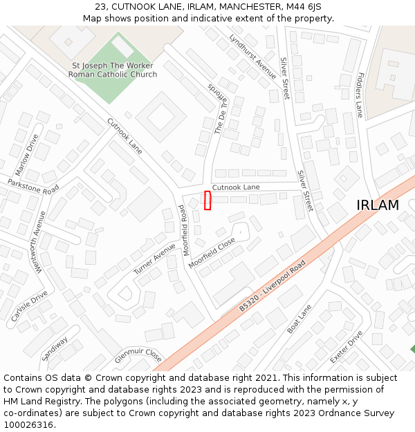 23, CUTNOOK LANE, IRLAM, MANCHESTER, M44 6JS: Location map and indicative extent of plot