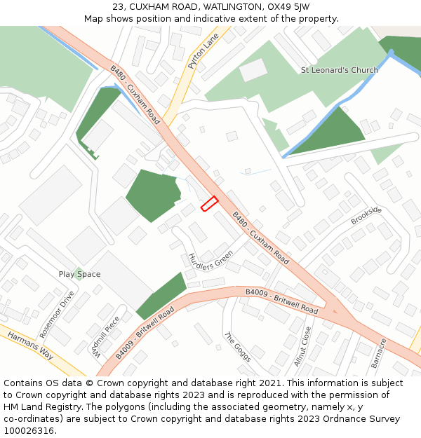 23, CUXHAM ROAD, WATLINGTON, OX49 5JW: Location map and indicative extent of plot