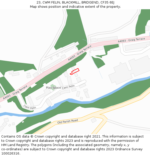 23, CWM FELIN, BLACKMILL, BRIDGEND, CF35 6EJ: Location map and indicative extent of plot