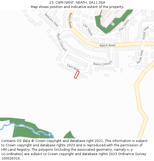 23, CWM NANT, NEATH, SA11 3SA: Location map and indicative extent of plot