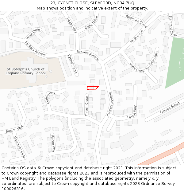 23, CYGNET CLOSE, SLEAFORD, NG34 7UQ: Location map and indicative extent of plot