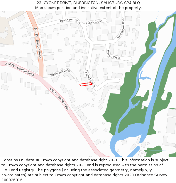 23, CYGNET DRIVE, DURRINGTON, SALISBURY, SP4 8LQ: Location map and indicative extent of plot