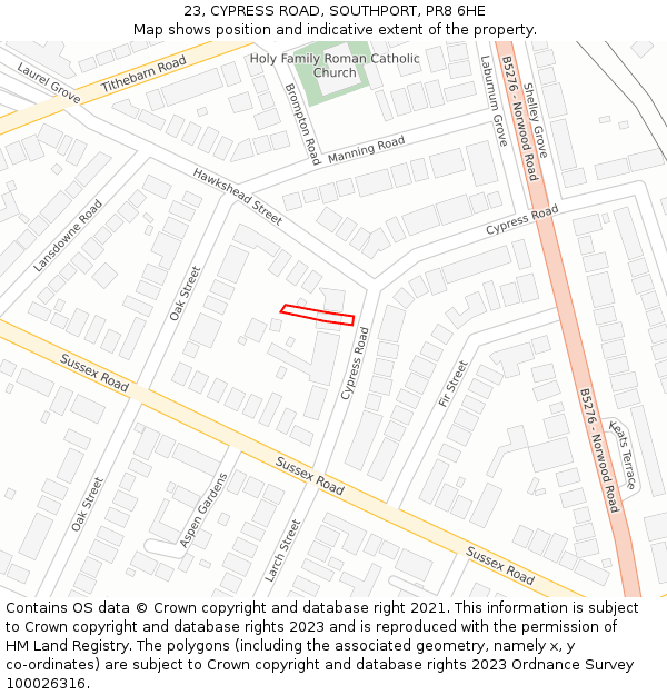 23, CYPRESS ROAD, SOUTHPORT, PR8 6HE: Location map and indicative extent of plot