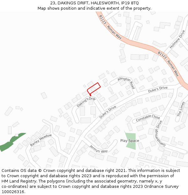 23, DAKINGS DRIFT, HALESWORTH, IP19 8TQ: Location map and indicative extent of plot