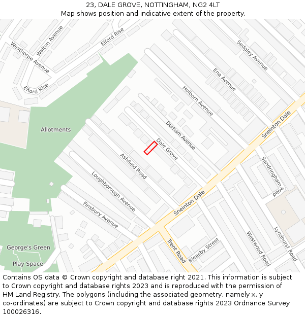 23, DALE GROVE, NOTTINGHAM, NG2 4LT: Location map and indicative extent of plot