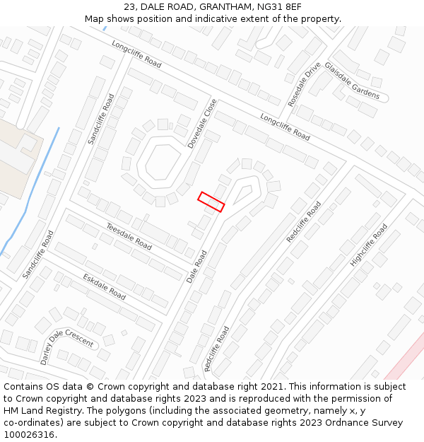 23, DALE ROAD, GRANTHAM, NG31 8EF: Location map and indicative extent of plot