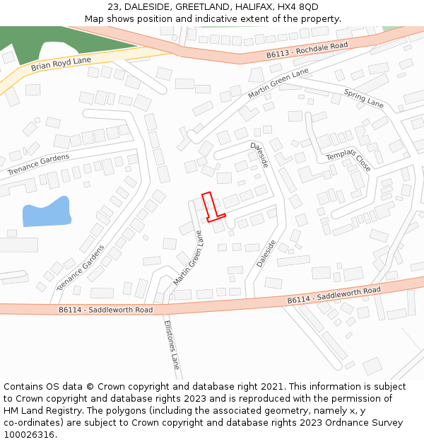 23, DALESIDE, GREETLAND, HALIFAX, HX4 8QD: Location map and indicative extent of plot