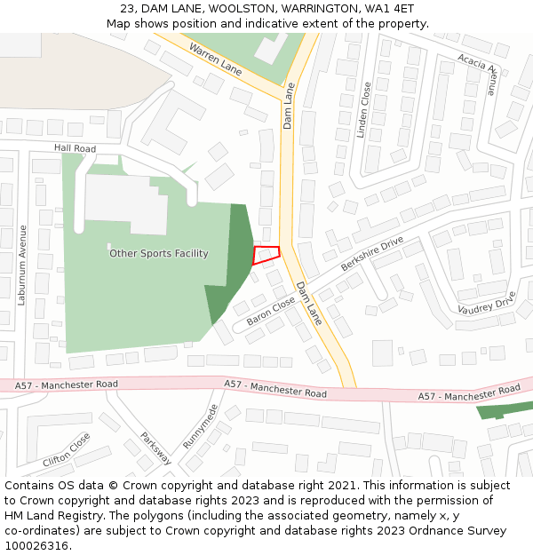 23, DAM LANE, WOOLSTON, WARRINGTON, WA1 4ET: Location map and indicative extent of plot