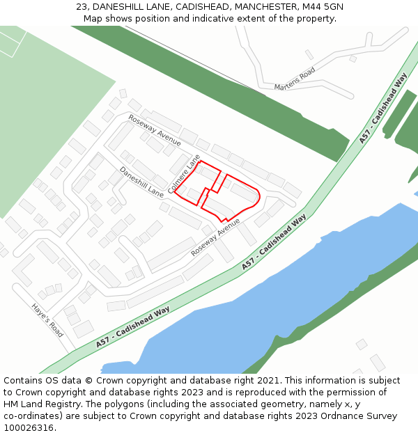 23, DANESHILL LANE, CADISHEAD, MANCHESTER, M44 5GN: Location map and indicative extent of plot