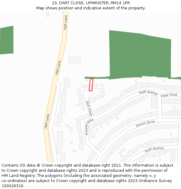 23, DART CLOSE, UPMINSTER, RM14 1PR: Location map and indicative extent of plot