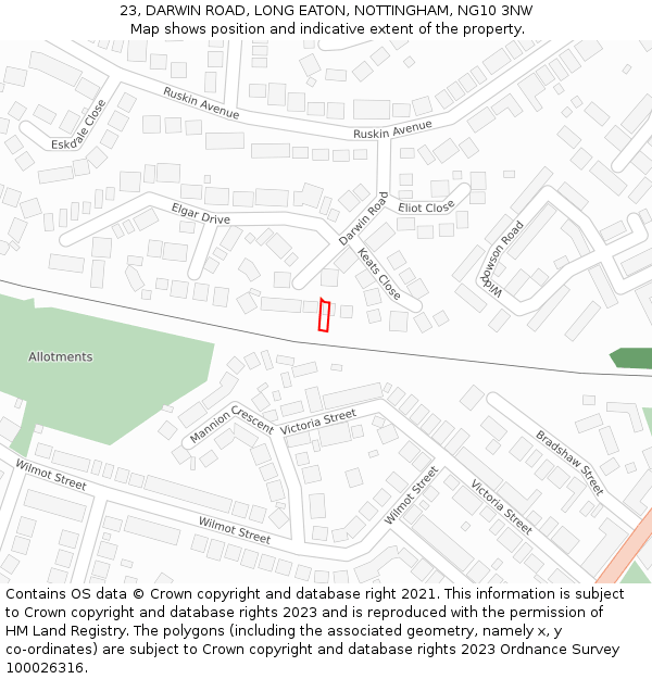 23, DARWIN ROAD, LONG EATON, NOTTINGHAM, NG10 3NW: Location map and indicative extent of plot