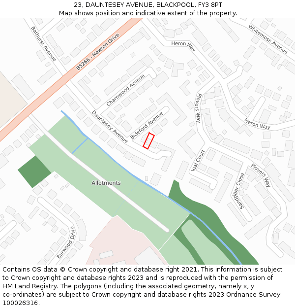 23, DAUNTESEY AVENUE, BLACKPOOL, FY3 8PT: Location map and indicative extent of plot