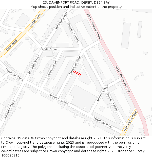23, DAVENPORT ROAD, DERBY, DE24 8AY: Location map and indicative extent of plot