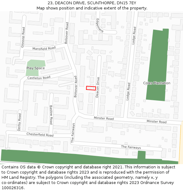 23, DEACON DRIVE, SCUNTHORPE, DN15 7EY: Location map and indicative extent of plot