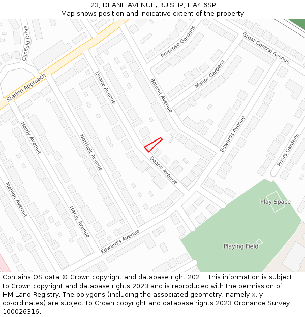 23, DEANE AVENUE, RUISLIP, HA4 6SP: Location map and indicative extent of plot