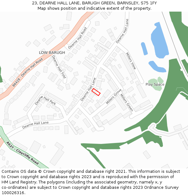 23, DEARNE HALL LANE, BARUGH GREEN, BARNSLEY, S75 1FY: Location map and indicative extent of plot