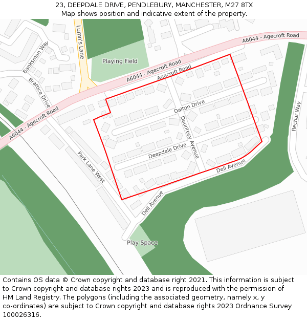 23, DEEPDALE DRIVE, PENDLEBURY, MANCHESTER, M27 8TX: Location map and indicative extent of plot