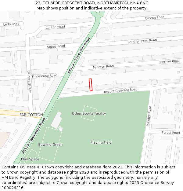 23, DELAPRE CRESCENT ROAD, NORTHAMPTON, NN4 8NG: Location map and indicative extent of plot