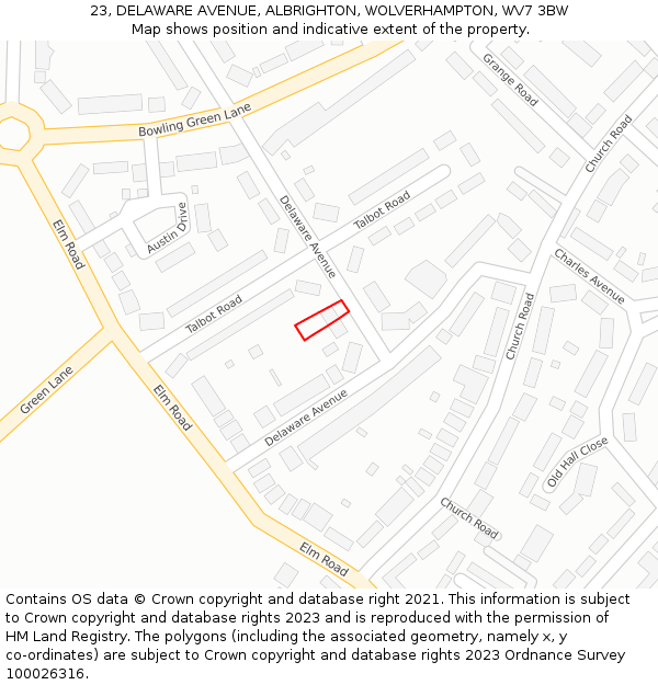 23, DELAWARE AVENUE, ALBRIGHTON, WOLVERHAMPTON, WV7 3BW: Location map and indicative extent of plot