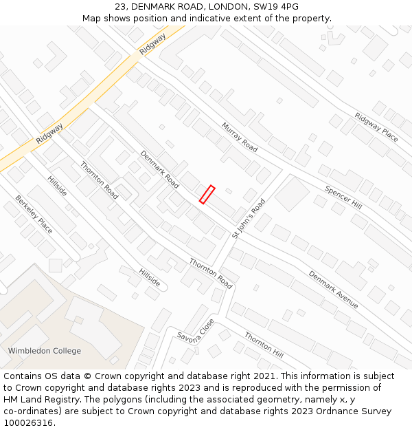 23, DENMARK ROAD, LONDON, SW19 4PG: Location map and indicative extent of plot