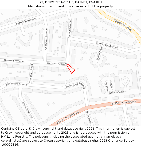 23, DERWENT AVENUE, BARNET, EN4 8LU: Location map and indicative extent of plot