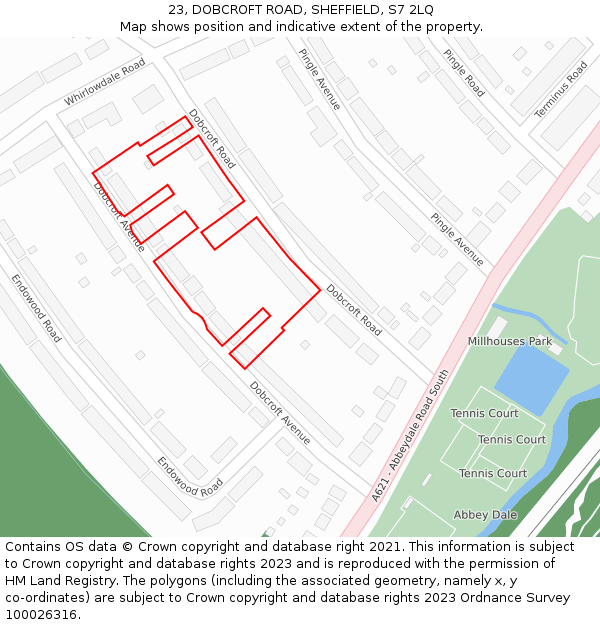 23, DOBCROFT ROAD, SHEFFIELD, S7 2LQ: Location map and indicative extent of plot