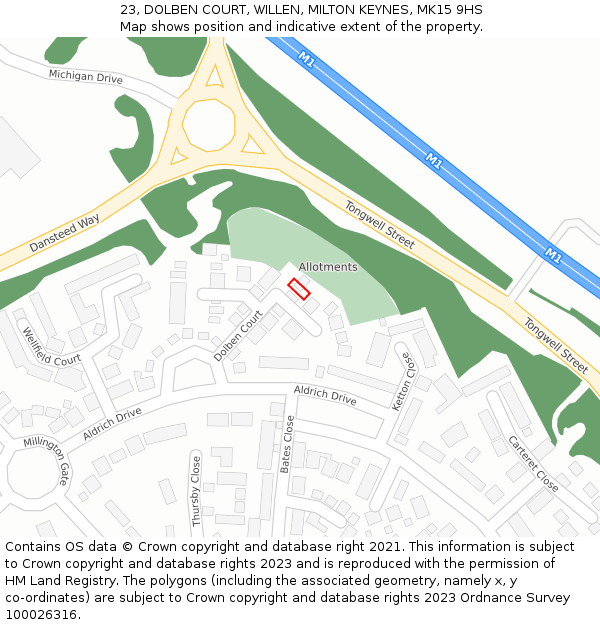 23, DOLBEN COURT, WILLEN, MILTON KEYNES, MK15 9HS: Location map and indicative extent of plot