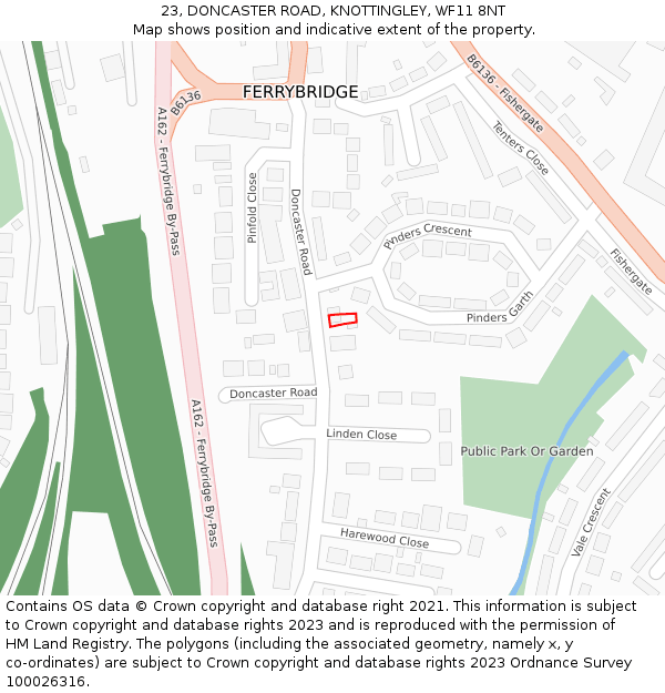 23, DONCASTER ROAD, KNOTTINGLEY, WF11 8NT: Location map and indicative extent of plot