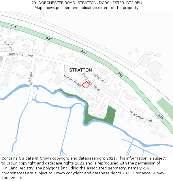 23, DORCHESTER ROAD, STRATTON, DORCHESTER, DT2 9RU: Location map and indicative extent of plot