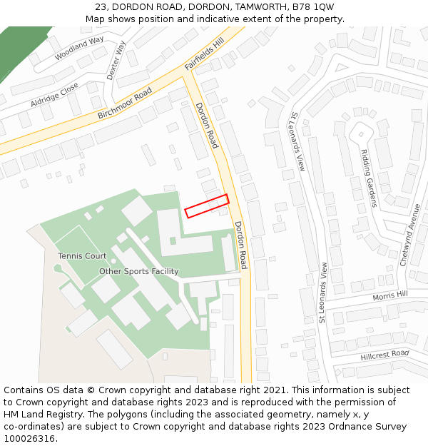 23, DORDON ROAD, DORDON, TAMWORTH, B78 1QW: Location map and indicative extent of plot