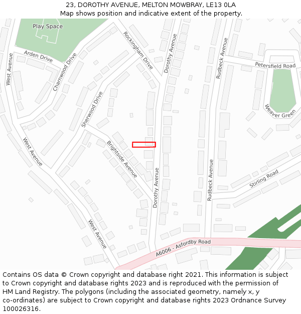 23, DOROTHY AVENUE, MELTON MOWBRAY, LE13 0LA: Location map and indicative extent of plot