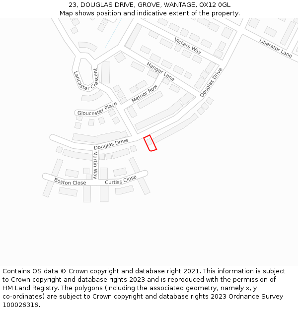 23, DOUGLAS DRIVE, GROVE, WANTAGE, OX12 0GL: Location map and indicative extent of plot