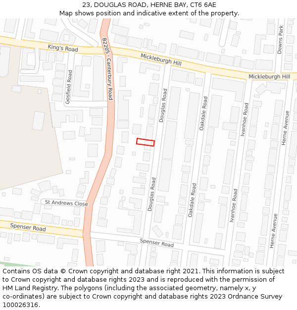 23, DOUGLAS ROAD, HERNE BAY, CT6 6AE: Location map and indicative extent of plot