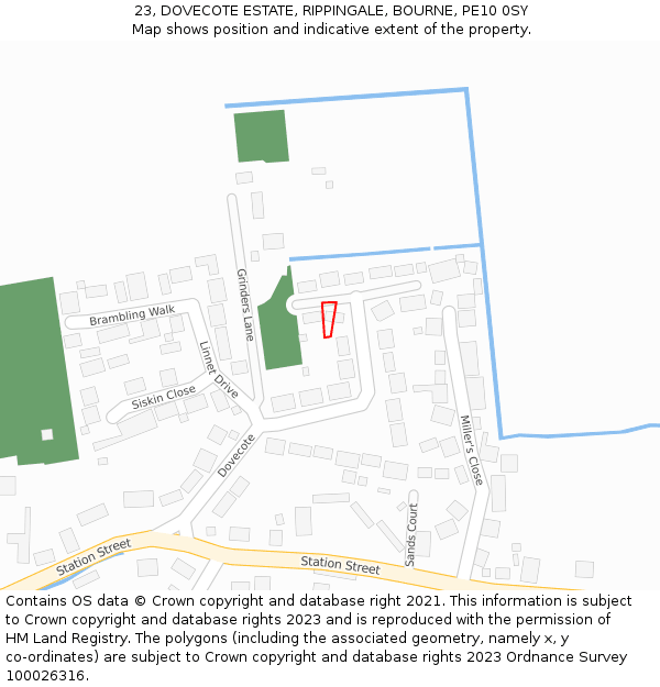 23, DOVECOTE ESTATE, RIPPINGALE, BOURNE, PE10 0SY: Location map and indicative extent of plot