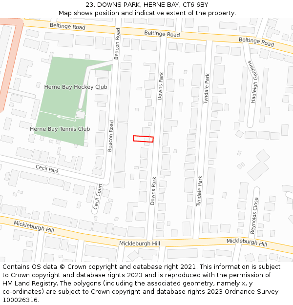 23, DOWNS PARK, HERNE BAY, CT6 6BY: Location map and indicative extent of plot