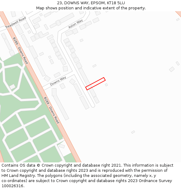 23, DOWNS WAY, EPSOM, KT18 5LU: Location map and indicative extent of plot