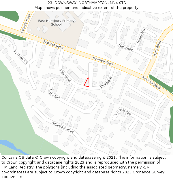 23, DOWNSWAY, NORTHAMPTON, NN4 0TD: Location map and indicative extent of plot