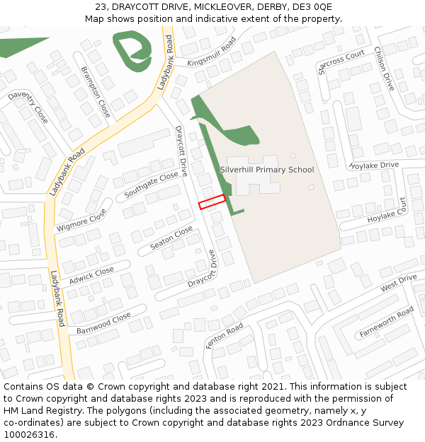 23, DRAYCOTT DRIVE, MICKLEOVER, DERBY, DE3 0QE: Location map and indicative extent of plot