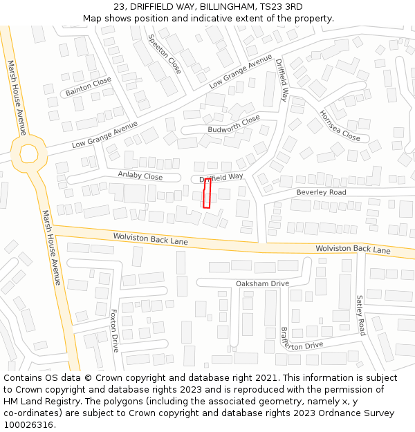 23, DRIFFIELD WAY, BILLINGHAM, TS23 3RD: Location map and indicative extent of plot