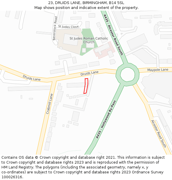 23, DRUIDS LANE, BIRMINGHAM, B14 5SL: Location map and indicative extent of plot