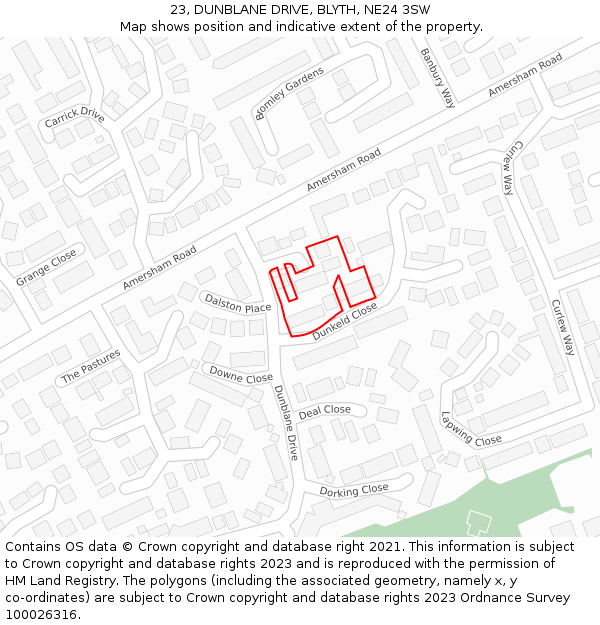 23, DUNBLANE DRIVE, BLYTH, NE24 3SW: Location map and indicative extent of plot