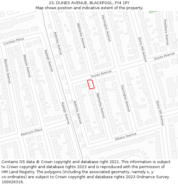 23, DUNES AVENUE, BLACKPOOL, FY4 1PY: Location map and indicative extent of plot