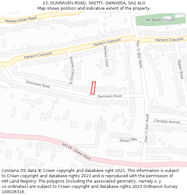 23, DUNRAVEN ROAD, SKETTY, SWANSEA, SA2 9LG: Location map and indicative extent of plot